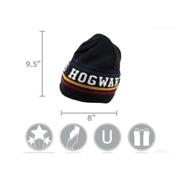Officially Licensed Harry Potter Hogwarts Reversible Knit Black Gray Beanie-OS - Picture 3 of 11